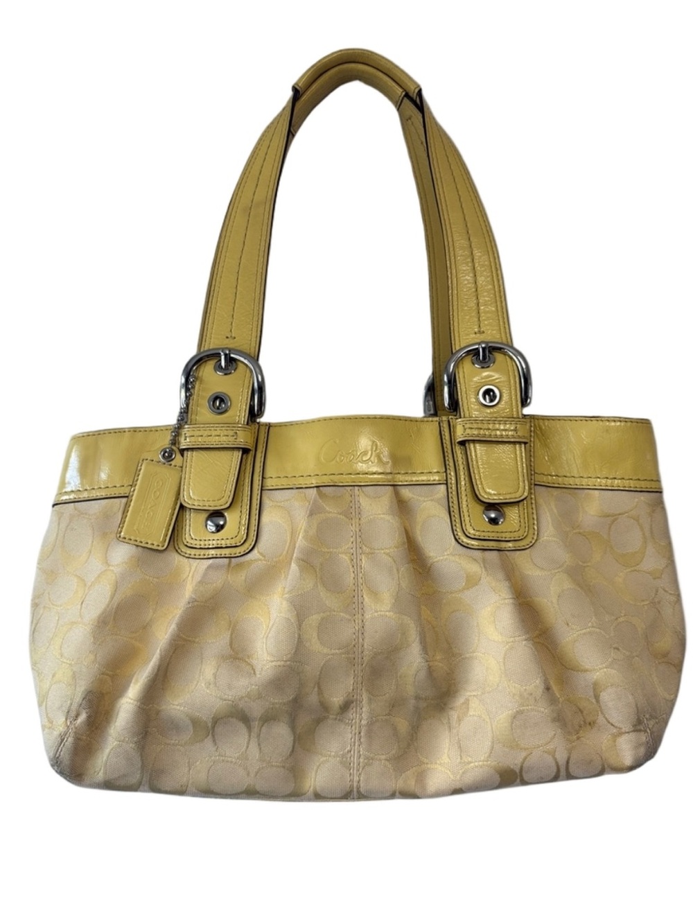 Coach Soho Yellow Signature Pleated Tote Bag Y2K Shoulder Purse F13742